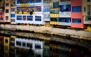 Preview wallpaper house, balconies, facade, water, colorful