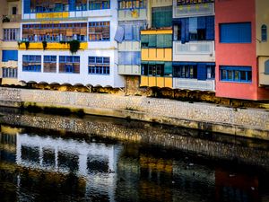 Preview wallpaper house, balconies, facade, water, colorful