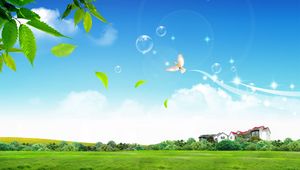 Preview wallpaper house, bird, tree, lawn, bubbles