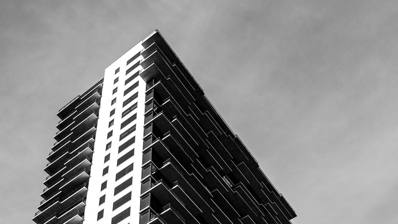 Wallpaper house, black and white, balconies, architecture