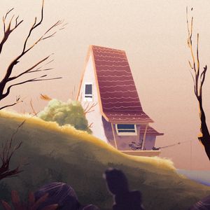 Preview wallpaper house, branches, silhouette, hill