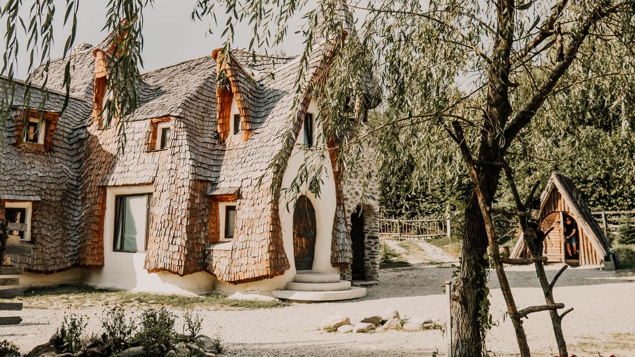 Wallpaper house, building, architecture, trees, willows