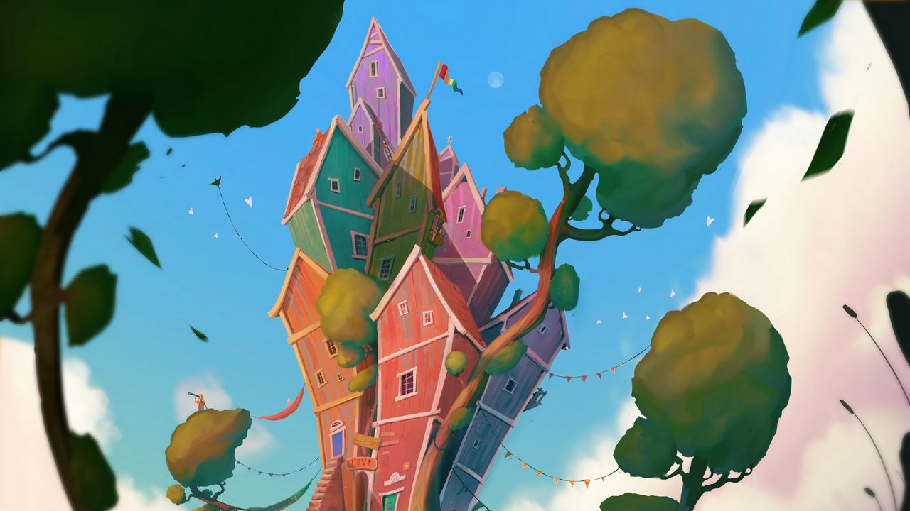 Wallpaper house, building, architecture, art