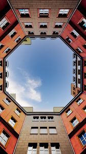 Preview wallpaper house, building, architecture, windows, sky, bottom view