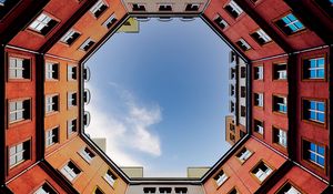 Preview wallpaper house, building, architecture, windows, sky, bottom view