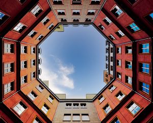 Preview wallpaper house, building, architecture, windows, sky, bottom view