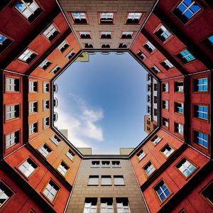 Preview wallpaper house, building, architecture, windows, sky, bottom view