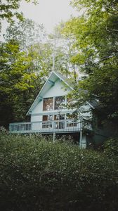 Preview wallpaper house, building, balcony, trees, bushes