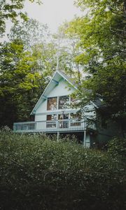 Preview wallpaper house, building, balcony, trees, bushes