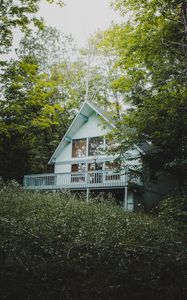 Preview wallpaper house, building, balcony, trees, bushes