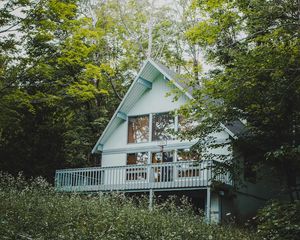 Preview wallpaper house, building, balcony, trees, bushes