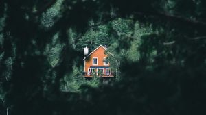 Preview wallpaper house, building, bushes, lake, forest
