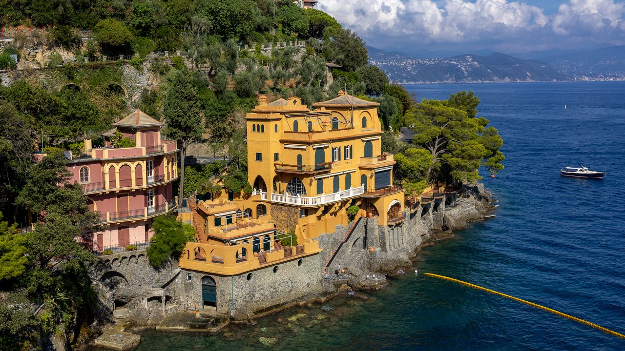 Wallpaper house, building, cliff, rock, island, sea, portofino, italy