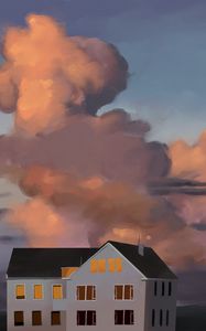 Preview wallpaper house, building, clouds, painting, art