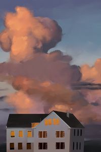 Preview wallpaper house, building, clouds, painting, art