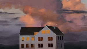 Preview wallpaper house, building, clouds, painting, art