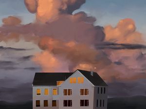 Preview wallpaper house, building, clouds, painting, art