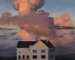 Preview wallpaper house, building, clouds, painting, art