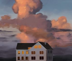 Preview wallpaper house, building, clouds, painting, art