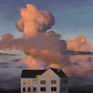 Preview wallpaper house, building, clouds, painting, art