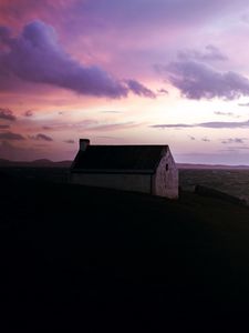 Preview wallpaper house, building, dusk, sea, shore