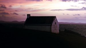Preview wallpaper house, building, dusk, sea, shore