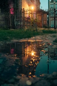 Preview wallpaper house, building, flashlight, puddle, reflection