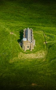 Preview wallpaper house, building, grass, field, lawn, aerial view