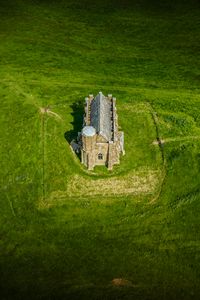 Preview wallpaper house, building, grass, field, lawn, aerial view