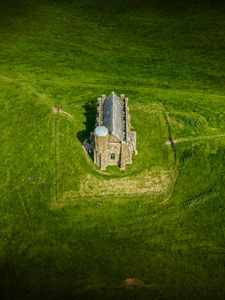 Preview wallpaper house, building, grass, field, lawn, aerial view