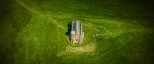 Preview wallpaper house, building, grass, field, lawn, aerial view