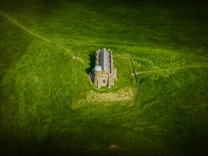 Preview wallpaper house, building, grass, field, lawn, aerial view