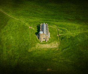 Preview wallpaper house, building, grass, field, lawn, aerial view