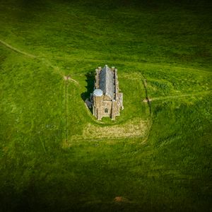 Preview wallpaper house, building, grass, field, lawn, aerial view