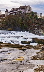 Preview wallpaper house, building, river, cascade, nature