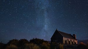 Preview wallpaper house, building, starry sky, sky