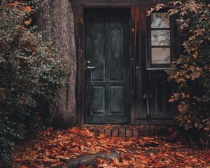 Preview wallpaper house, building, tree, foliage, door