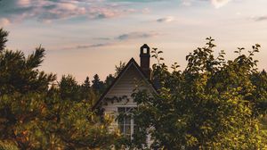 Preview wallpaper house, building, trees, bushes, sky