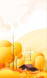 Preview wallpaper house, building, trees, vector, art, yellow