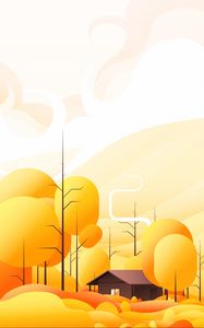 Preview wallpaper house, building, trees, vector, art, yellow