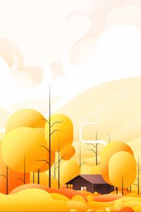 Preview wallpaper house, building, trees, vector, art, yellow