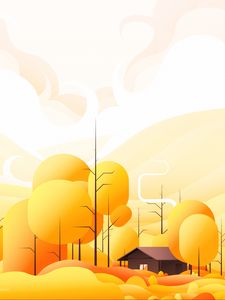 Preview wallpaper house, building, trees, vector, art, yellow