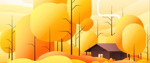 Preview wallpaper house, building, trees, vector, art, yellow