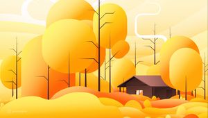 Preview wallpaper house, building, trees, vector, art, yellow