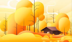 Preview wallpaper house, building, trees, vector, art, yellow