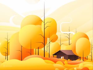 Preview wallpaper house, building, trees, vector, art, yellow