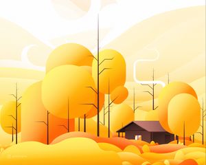 Preview wallpaper house, building, trees, vector, art, yellow