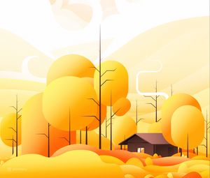 Preview wallpaper house, building, trees, vector, art, yellow