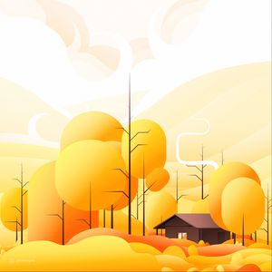 Preview wallpaper house, building, trees, vector, art, yellow