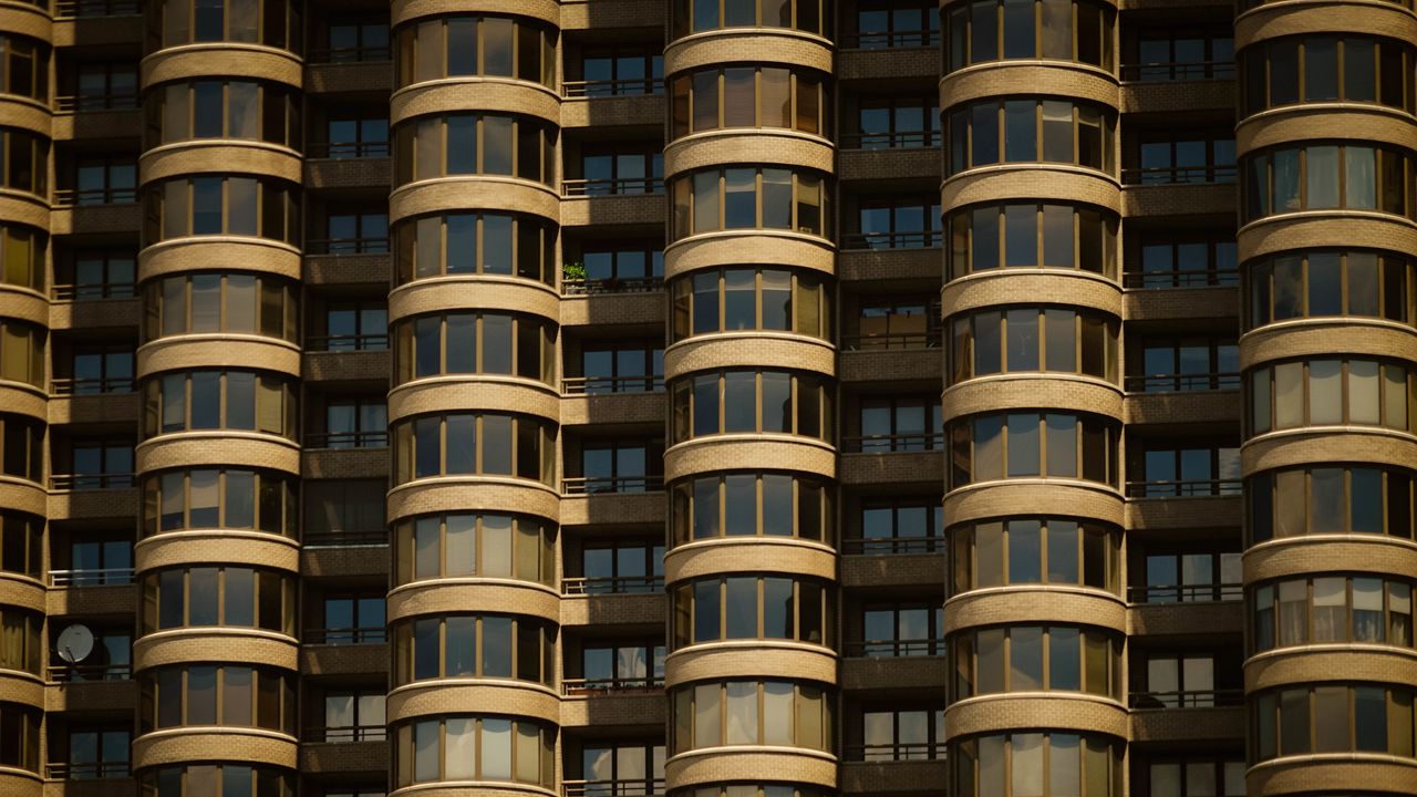 Wallpaper house, building, windows, balconies, architecture